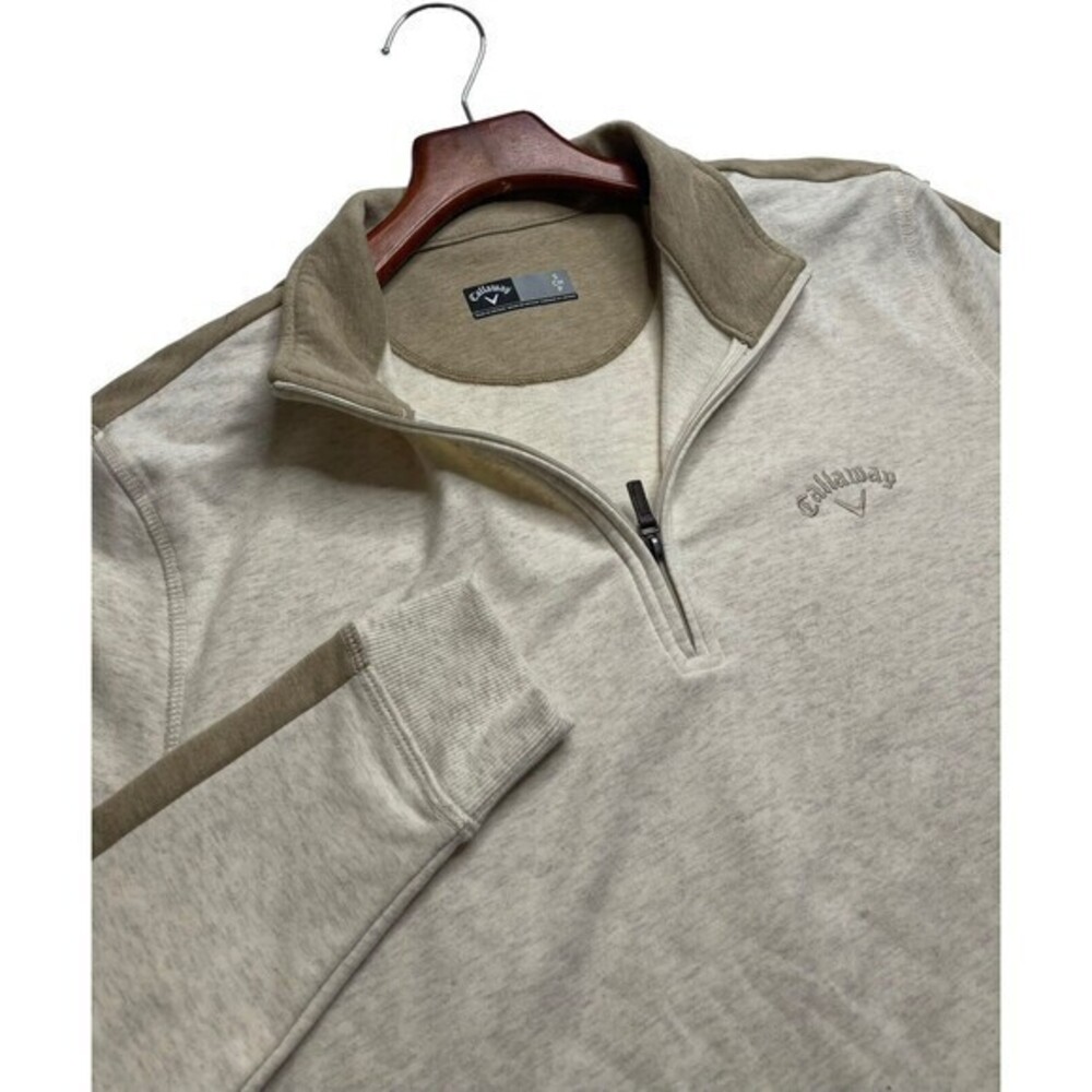 Callaway Men’s Golf Embroidered‎ Logo Pullover 1/4 Zip Sweatshirt Sz S Cream